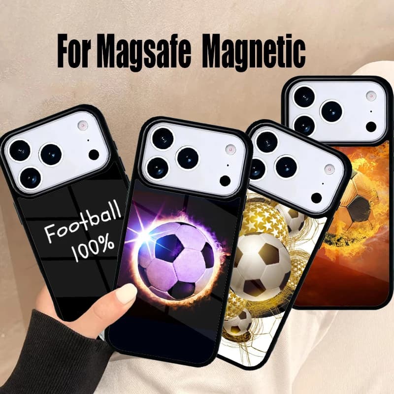 Phone Case in the shape of football with fire effect for iPhone 17 Air 16e 15 14 13 12 11 Pro Max Plus, Magsafe Wireless Magnetic Cover