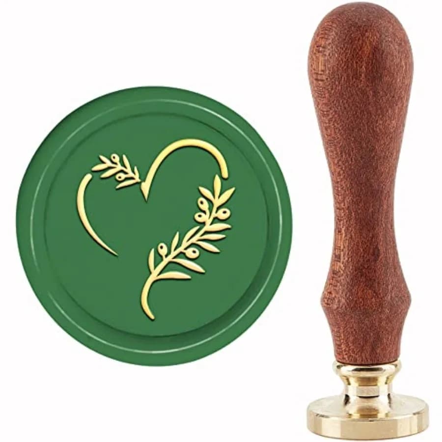 Olive Leaf Heart Wax Seal Stamp 30mm - Retro Vintage Removable Brass Head With Wood Handle for Wedding Invitations Packing