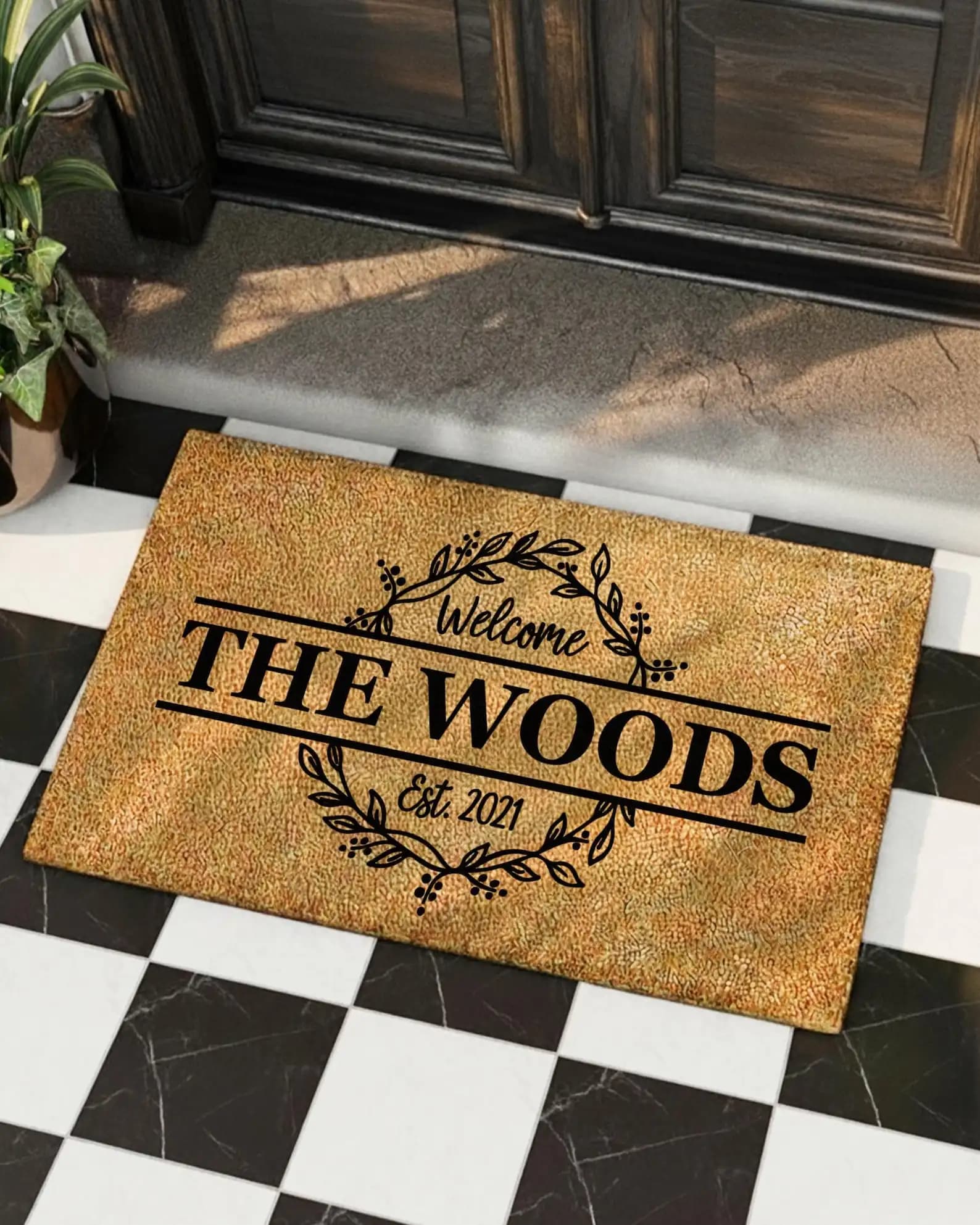 Tappeto d'ingresso personalizzato con nome per l'autunno, tappeto di benvenuto unico per il tuo portico anteriore