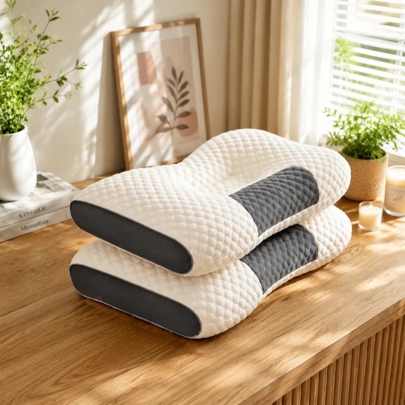 Cuscino Ergonomico Bianco per il Collo 2 Pezzi, Cuscino Massaggiante per Supporto Cervicale, Cuscino per Dormire per Adulti, Opzioni Media e Alta