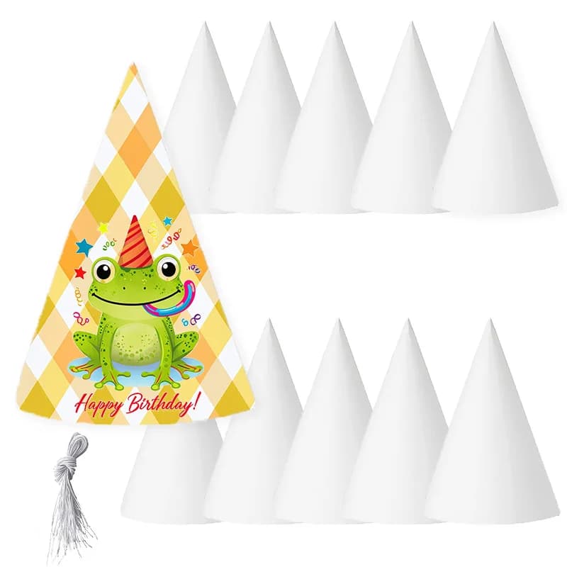 10Pcs Sublimation Blank Party Hats 19×14cm White Cone Birthday Hats with Rope for DIY Heat Transfer Party Decor