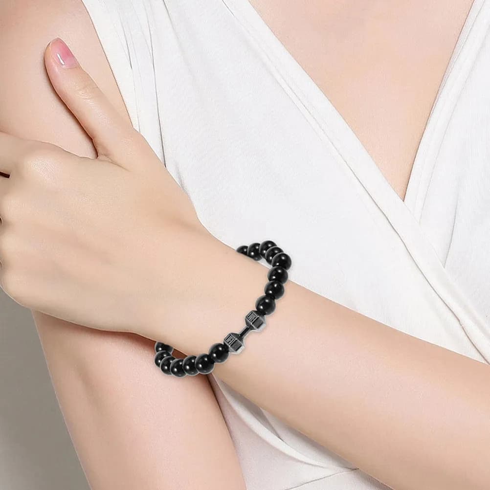 Bracciale da uomo nero con pesi, in lega di zinco, con perline, per esercizi di palestra, strumento per esercizi manuali, per il flusso sanguigno, gioiello alla moda