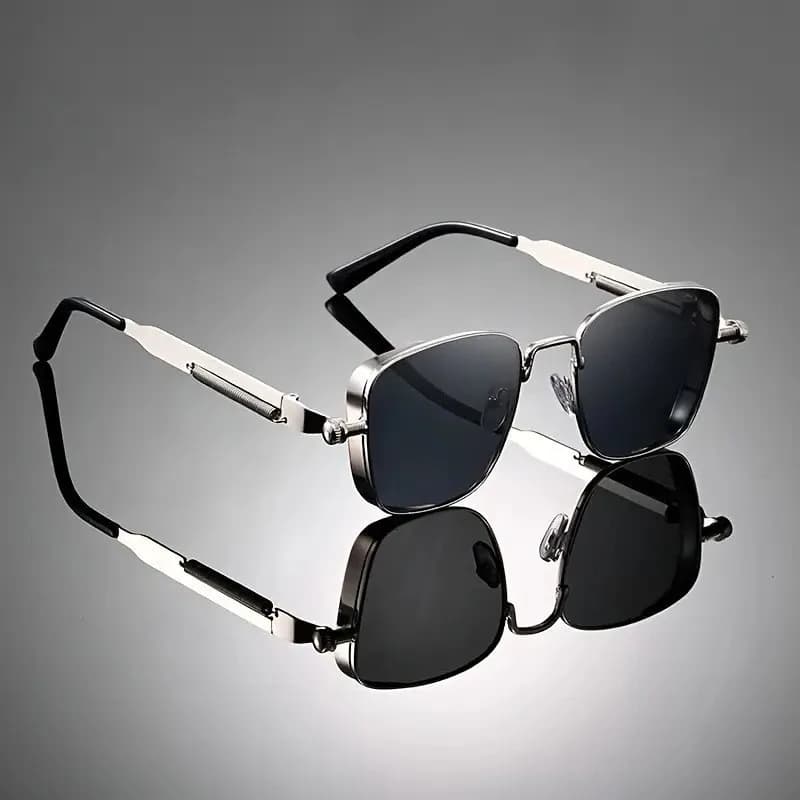 Retro Square Sunglasses Men's Metal Frame Eyewear Anti UV Fashion Spring Leg Sun Glasses