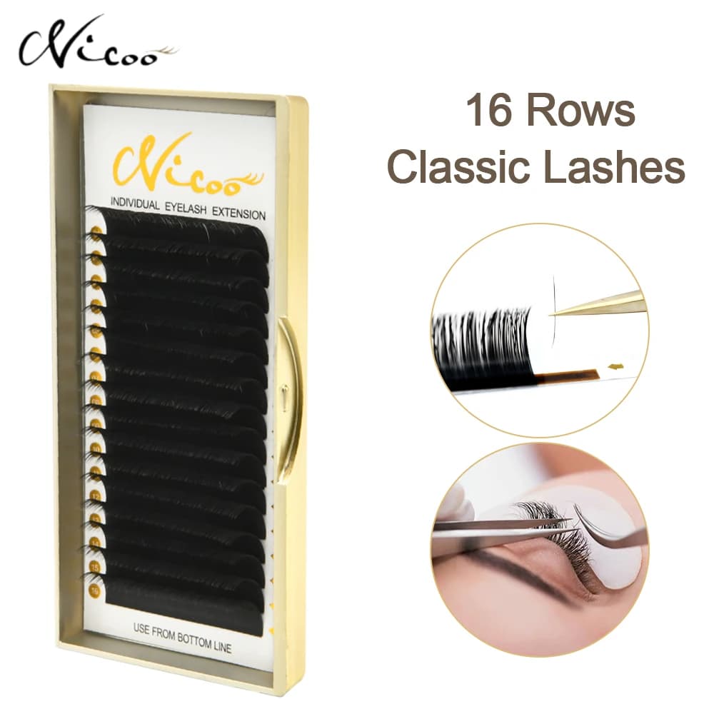NICOO 16 rows individual classic eyelashes Extension lashes facial heads soft natural eyelashes individual eyelashes wholesale