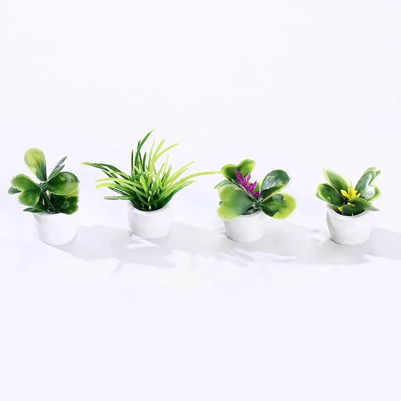 Simulation Potted Plants 1:12 Dollhouse Miniature Mini Tree Potted For Green Plant In Pot Doll House Furniture Home Decor 4Pcs