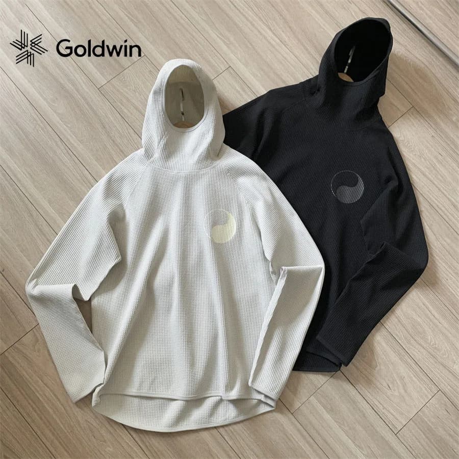 GOLDWIN Japan Series Waffle Texture Fast Drying Hooded Tee Light Weight Raglan Long Sleeve Hiking Base Layer Pullover
