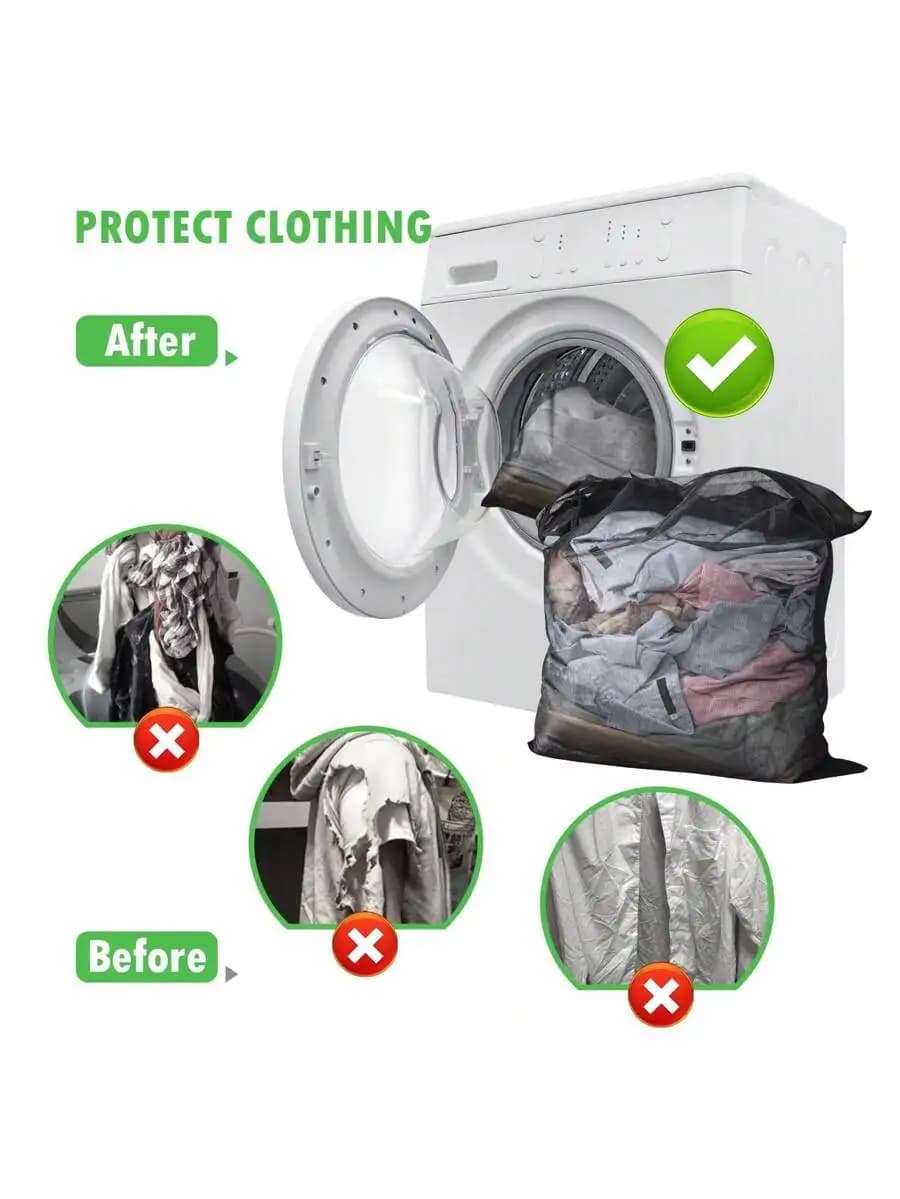 1/3pcs Black Zipper Mesh Laundry Bags, Durable Washing Bag Set, Suitable For Delicate Clothes, Large Protective Net Bag,