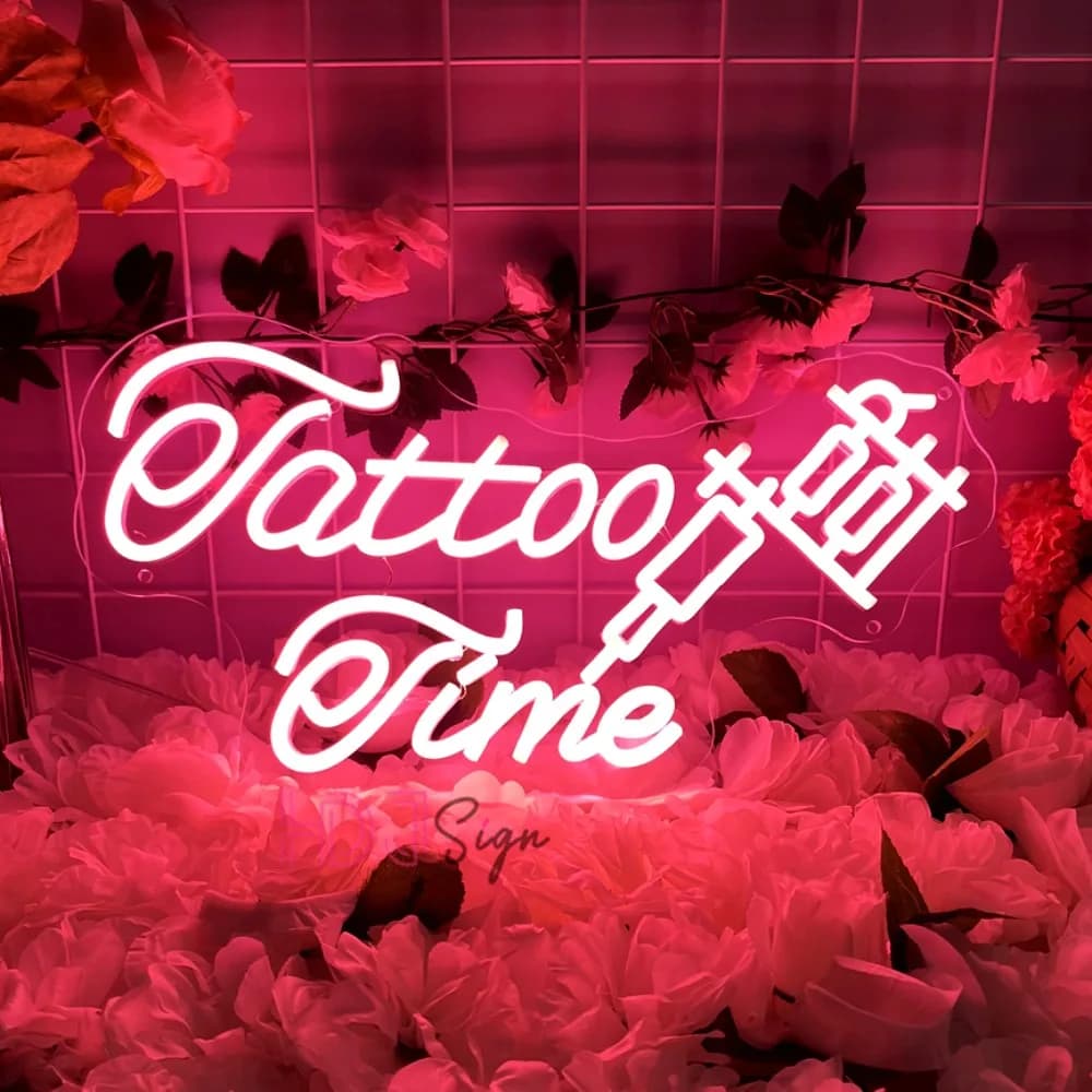 Tattoo Time Insegna al neon Sala del tatuaggio Decorazione artistica da parete Luci al neon a LED Insegne per salone di bellezza Decorazione del negozio di tatuaggi Illuminazione commerciale