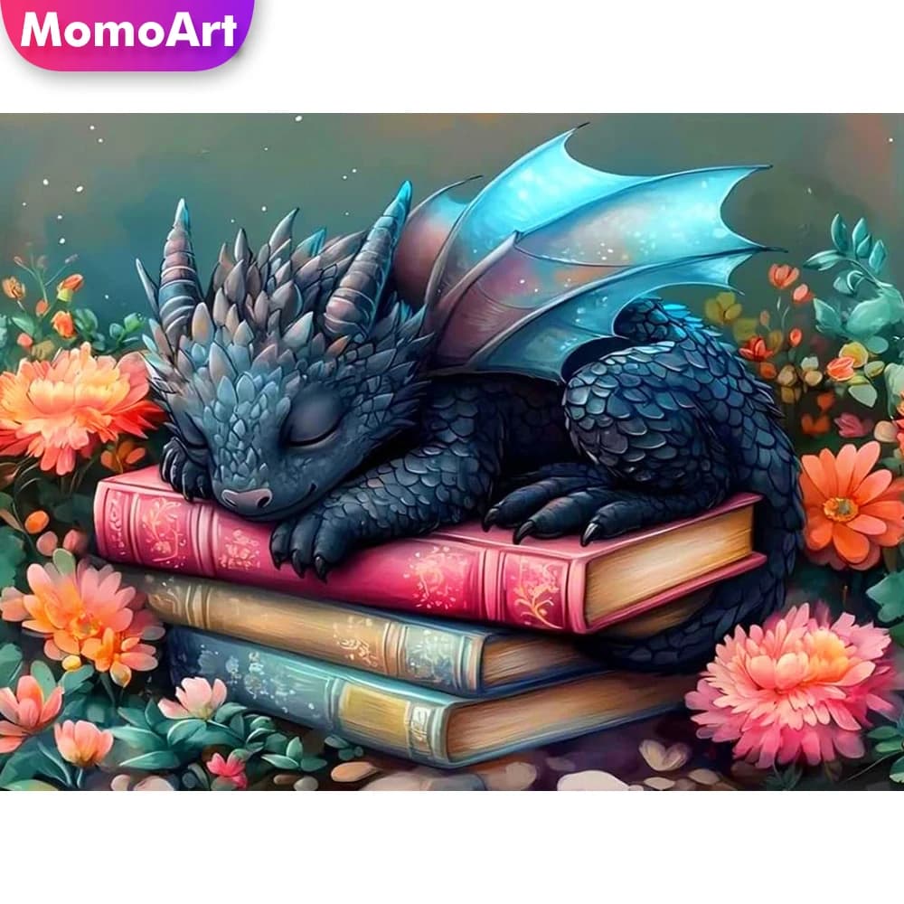 Momoart Nuovo Arrivo: Kit Pittura Diamante Mosaico Drago Animale, Quadro Completo con Strass, Ricamo Floreale Fatto a Mano, Regalo Artigianale