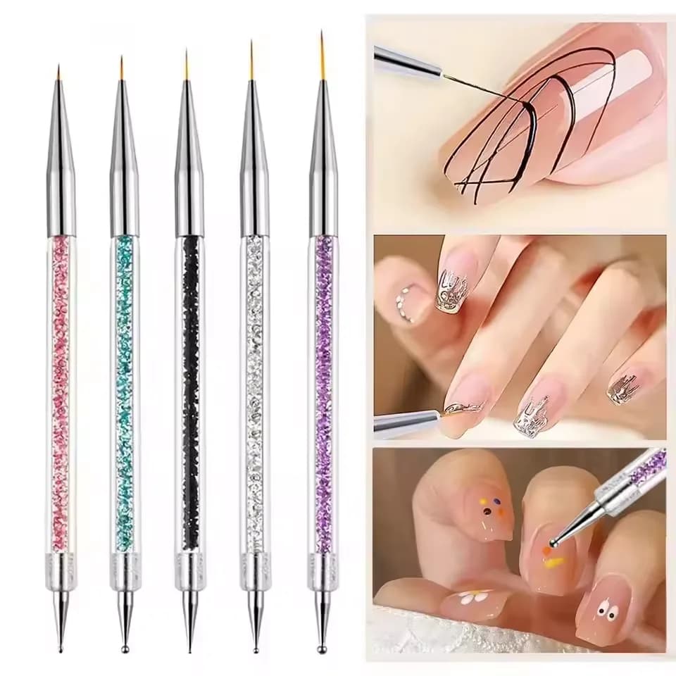 LULAA Set di 5 Pennelli a Strisce per Unghie, Pennello per Nail Art, Strumento per Punteggiare, Accessori per Nail Art, Strumento per Applicare Strass, Strumenti per Disegno