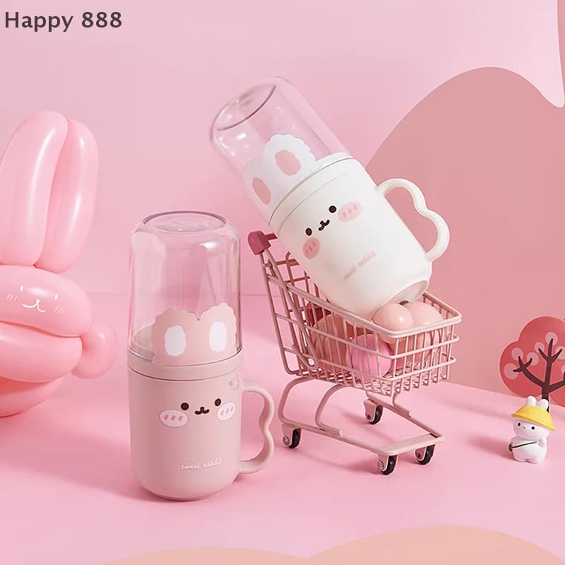 Portaspazzolino portatile per uso domestico e da viaggio con tazza per denti – Design simpatico cartone animato per l'igiene orale e la toelettatura dei bambini