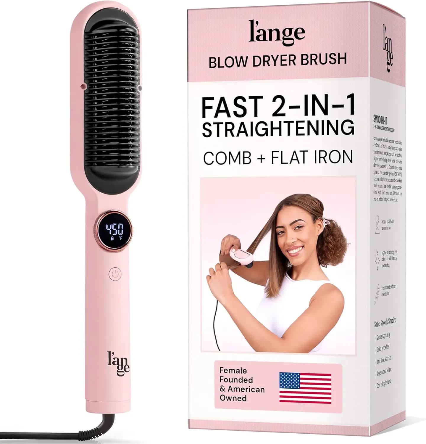 Spazzola lisciante 2 in 1 con controllo digitale della temperatura fino a 450 gradi ° F, Controllo del frizz, Spegnimento automatico, per tutti i tipi di capelli