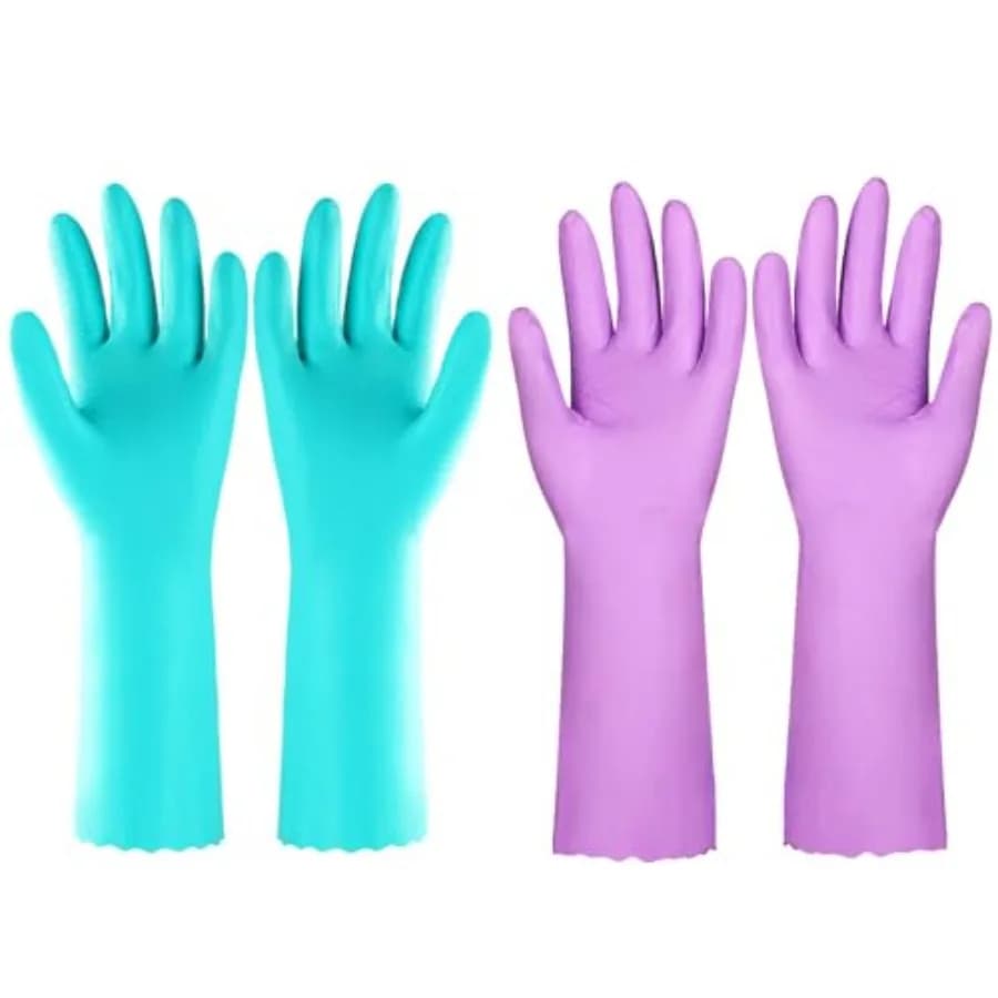 Elgood Reusable Dishwashing Cleaning Gloves with Latex free, Cotton lining, Kitchen Gloves 2 Pairs, Purple+blue Medium