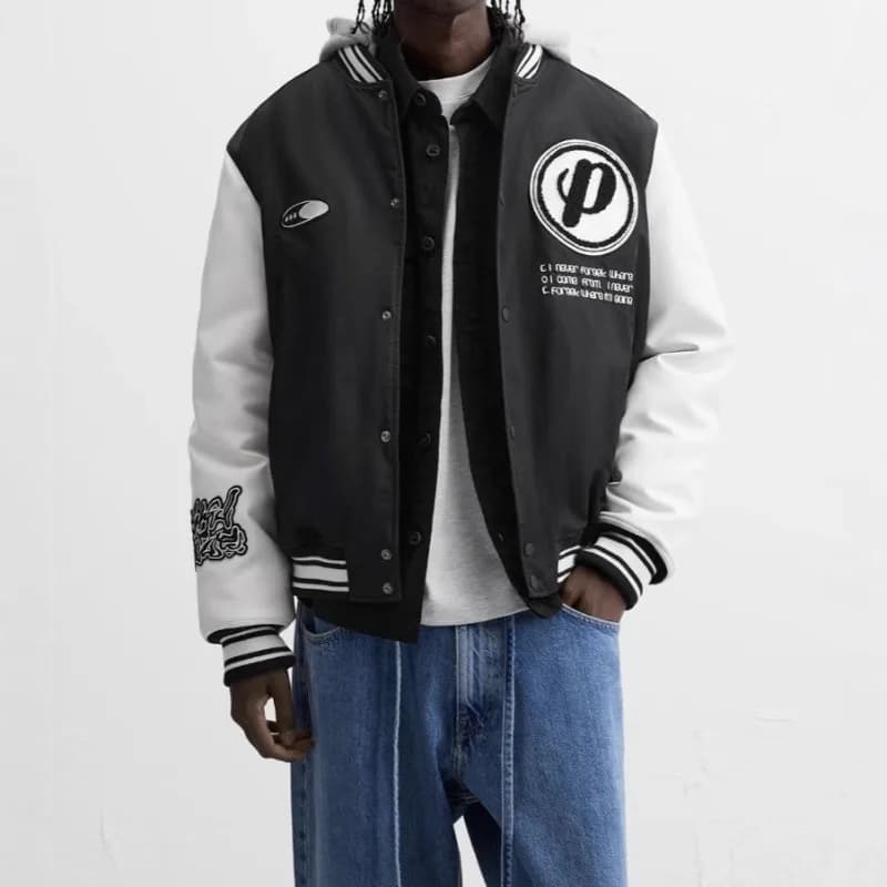 Versione americana della giacca con cappuccio da strada, giacca ricamata stile college, maglia da baseball, cappotto invernale in cotone da uomo