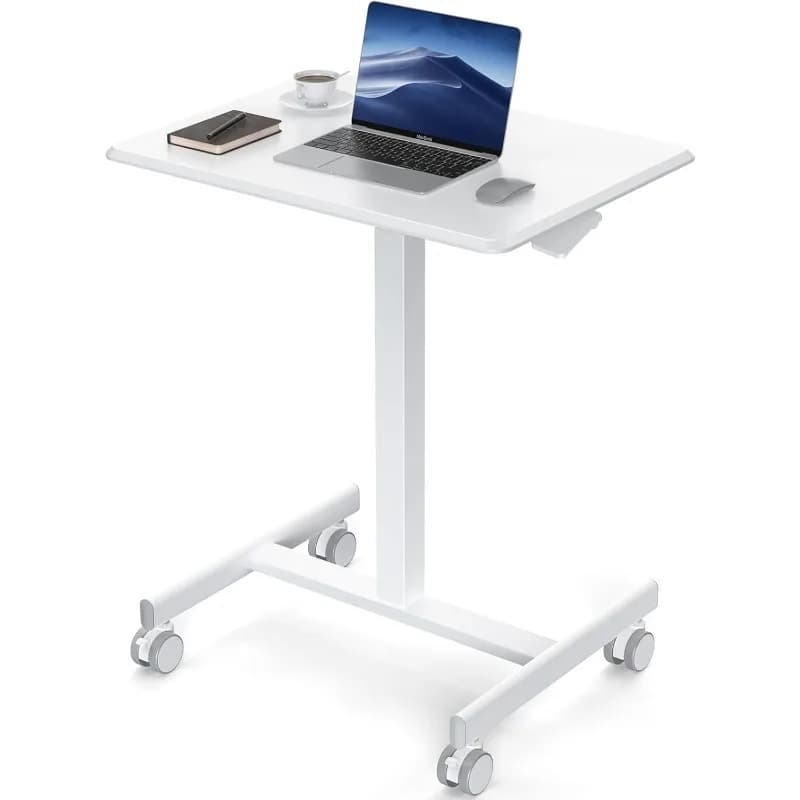Piccolo tavolo da scrivania mobile portatile con rotelle per PC portatile su ruote, postazione di lavoro per computer ad altezza regolabile per ufficio domestico