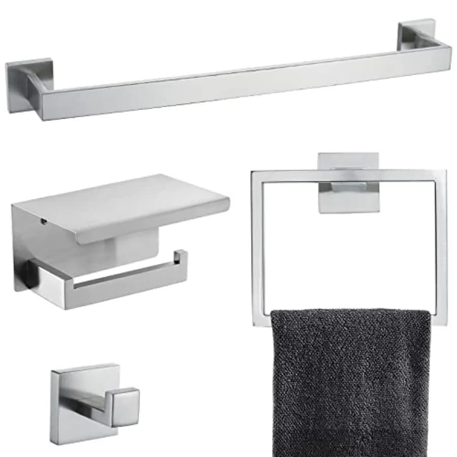 Set di accessori da bagno in acciaio inossidabile spazzolato a 4 pezzi, set di portasciugamani da parete, porta carta igienica da bagno.