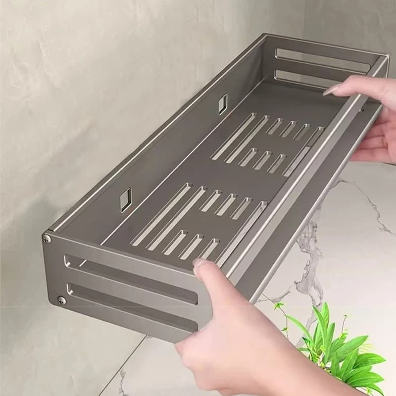 No Drilling Aluminum Shower Corner Shelf Bathroom Shelf With Towel Bar Shampoo Holder Toilet Rack Bathroom Accessories