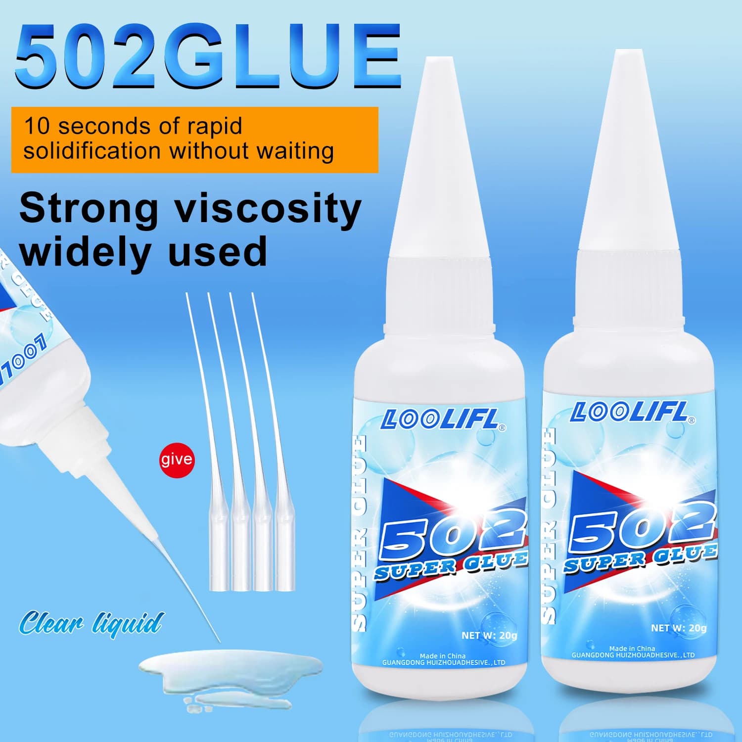 LOOLIFL Super colla, adesivo cianoacrilato 502 ad alta resistenza ad asciugatura rapida, adatto per metalli, plastica, ceramica, pelle PVC