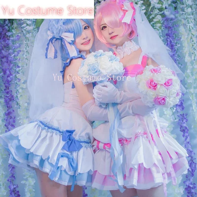 Anime! Re: Vita in un mondo diverso da Zero Ram Rem Abito da sposa Uniforme Costume cosplay per le donne Hot Yu Cost4;v'5,f;6.j;8'
