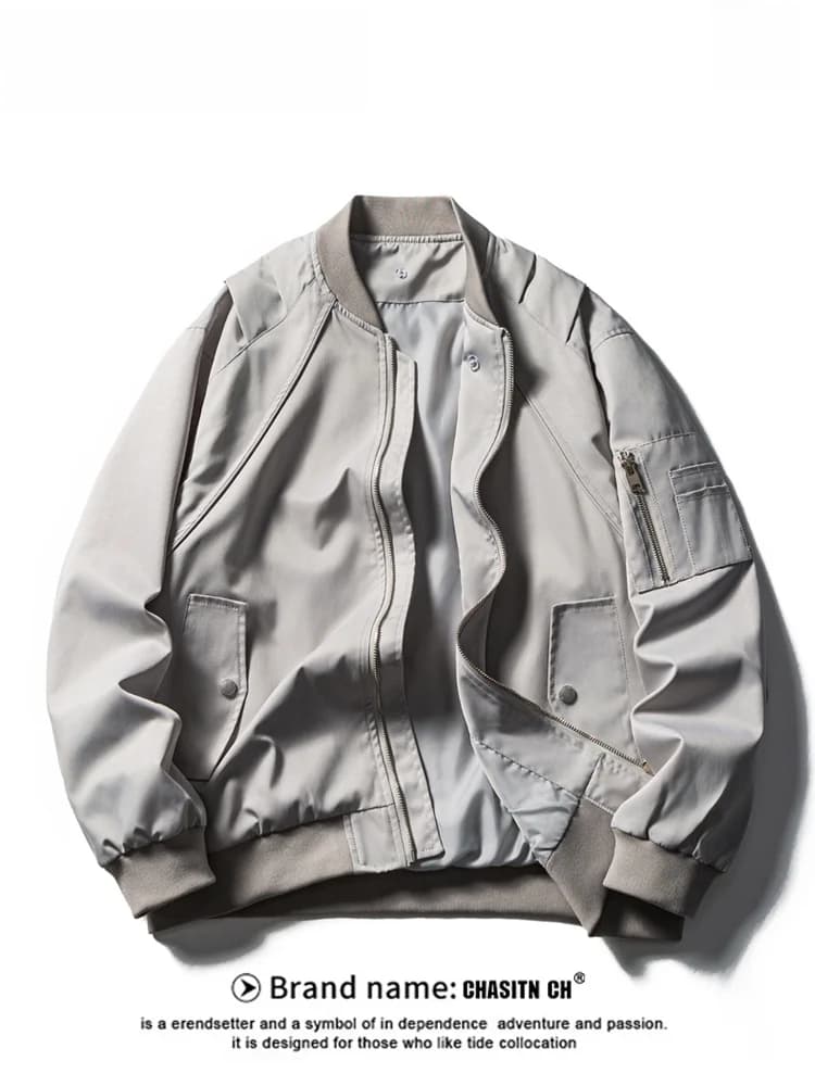 Men's Casual Fashion Pilot Jacket Autumn Winter New American Retro Baseball Style Loose Fit Polyester Fiber Long Sleeve Zipper