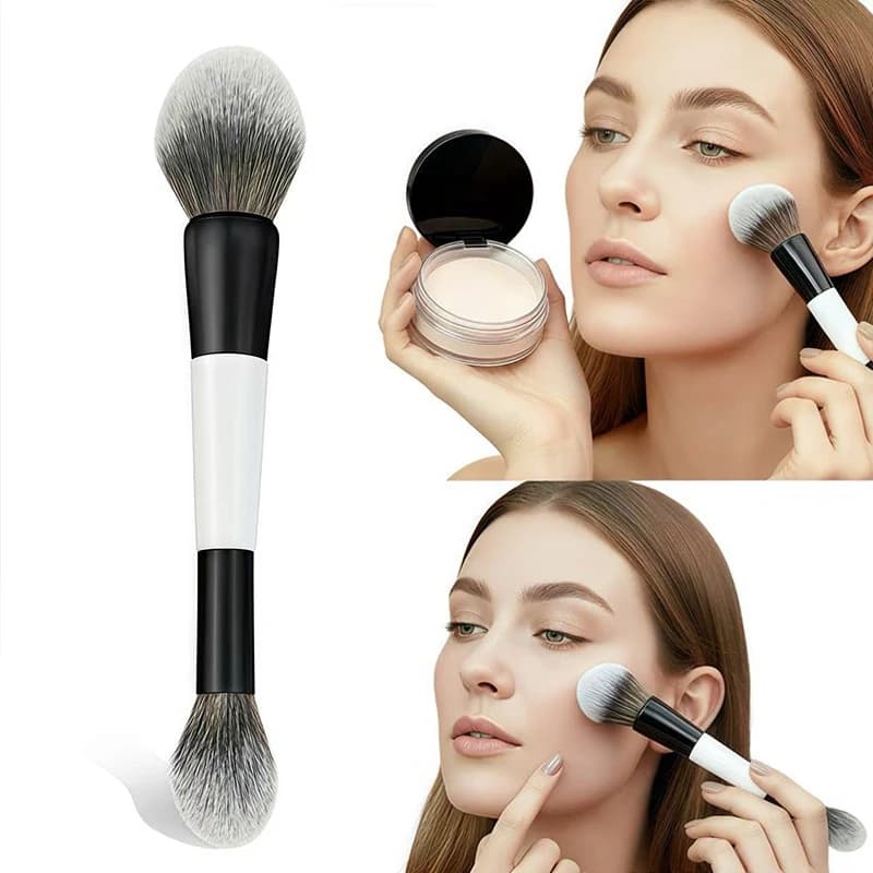 Nuovo Pennello Doppio per Fondotinta, Pennello Doppia Punta per Polvere, Blush, Contouring e Ombretto, Pennelli per Trucco e Correttore