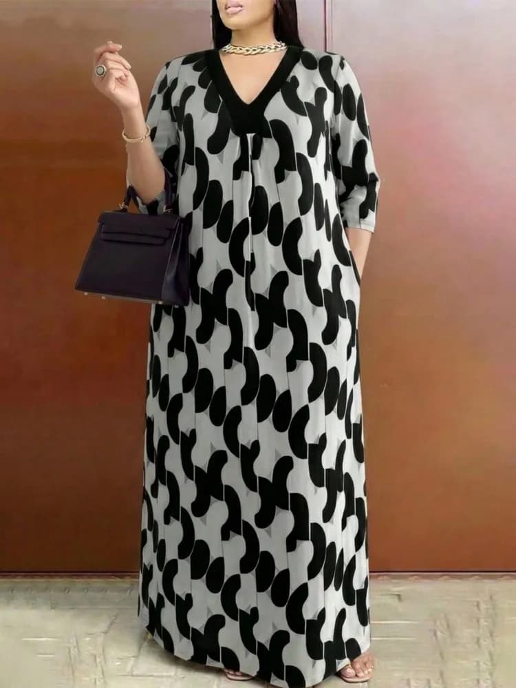 3XL 4XL Plus Size Clothes Dresses Women Robes 2026 Summer Autumn 3/4 Sleeve Street Style Casual 3XL 4XL Maxi Dress Oversized