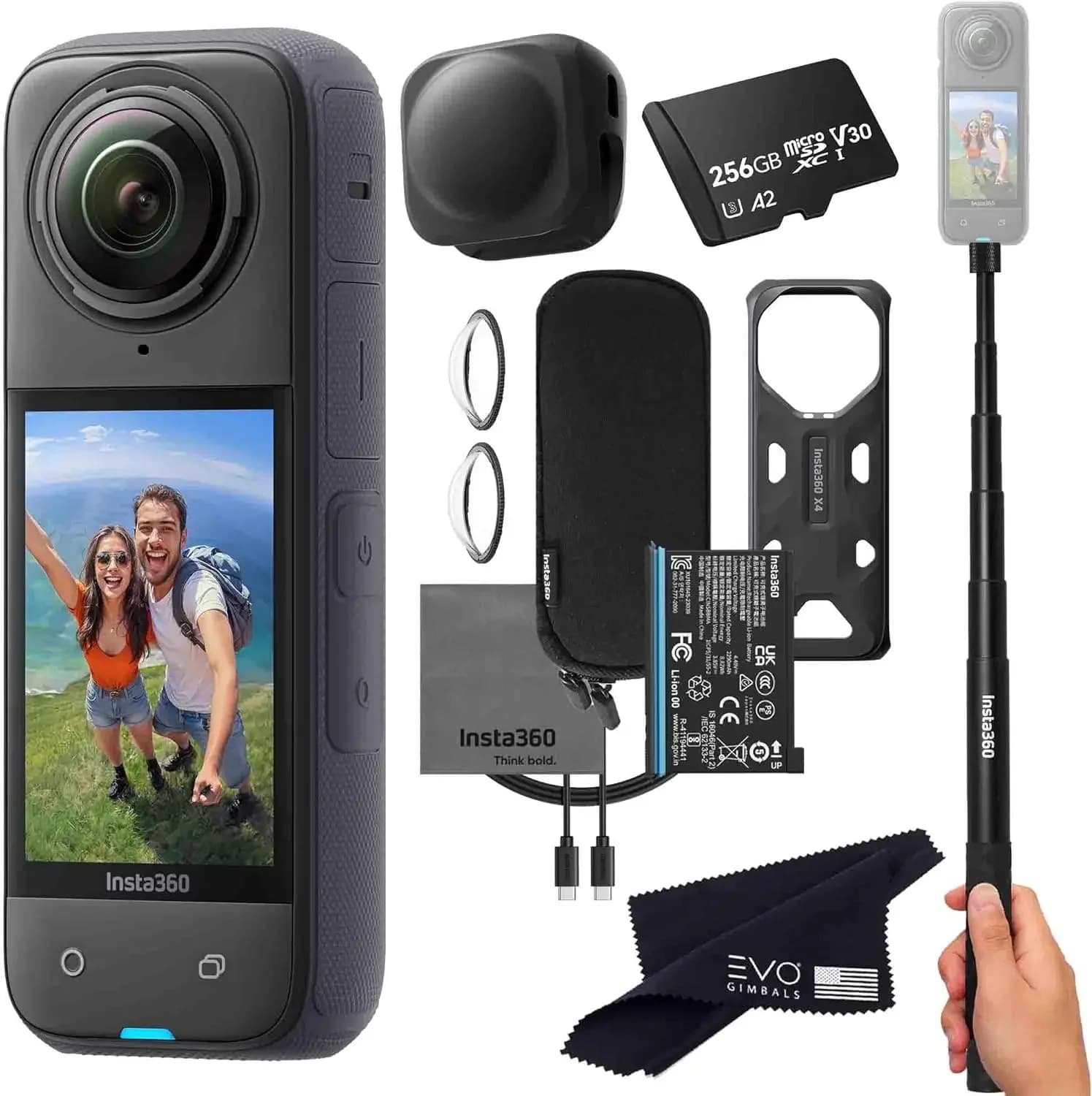 Fotocamera con sensori da 1/2" 48MP, video HDR 8K a 360°, foto a 360° da 72MP, obiettivo singolo 4K | Il pacchetto include selfie stick, copriobiettivo (256GB)