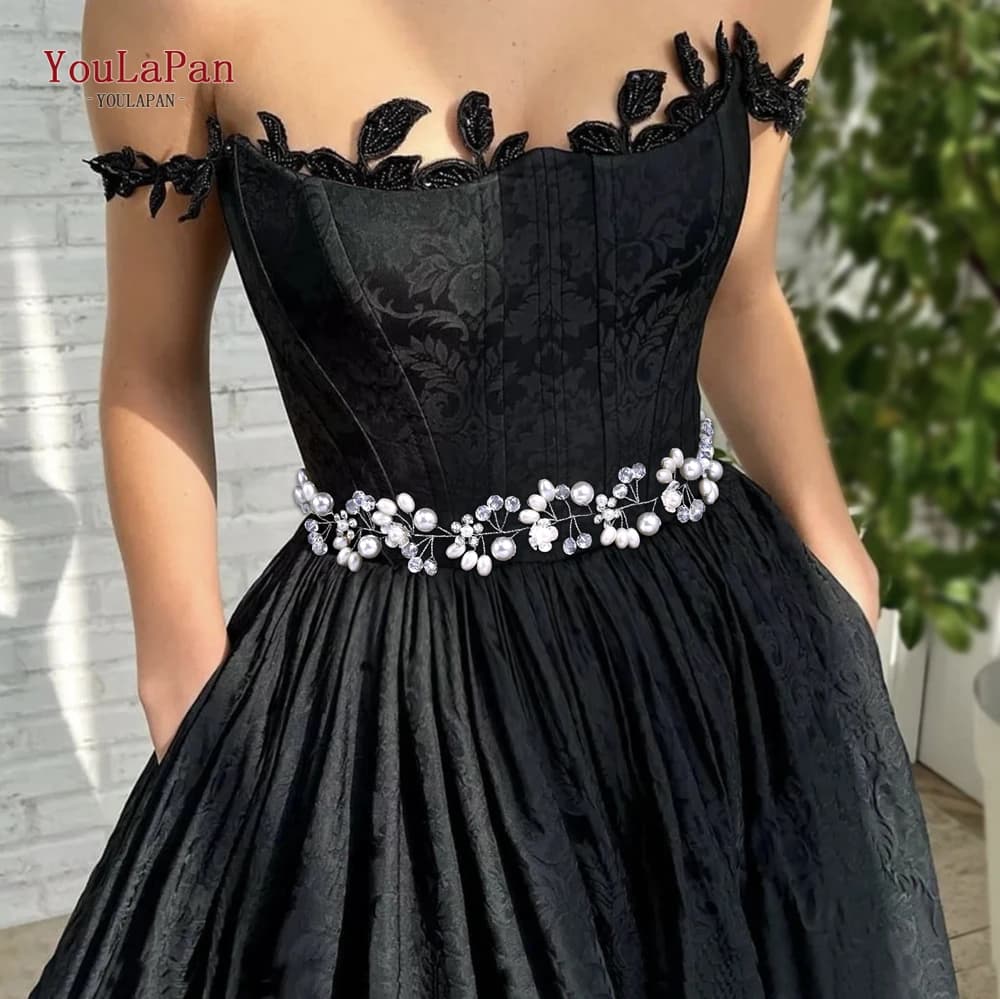 YouLaPan Pearl Crystal Bride cintura a catena in vita cintura elegante per abito da sposa da donna cintura Color argento per abito da festa per banchetti SH782