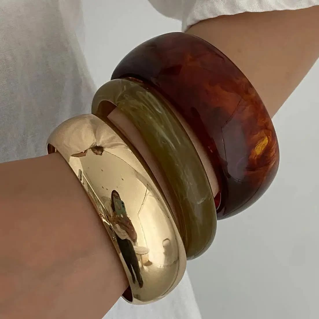 Ingemark 3 Stili Y2K Boho Resina Stack Chunky Braccialetti per le donne Nuovo Punk Geometrica Irregolare Bracciali Braccio Accessori di Gioielli