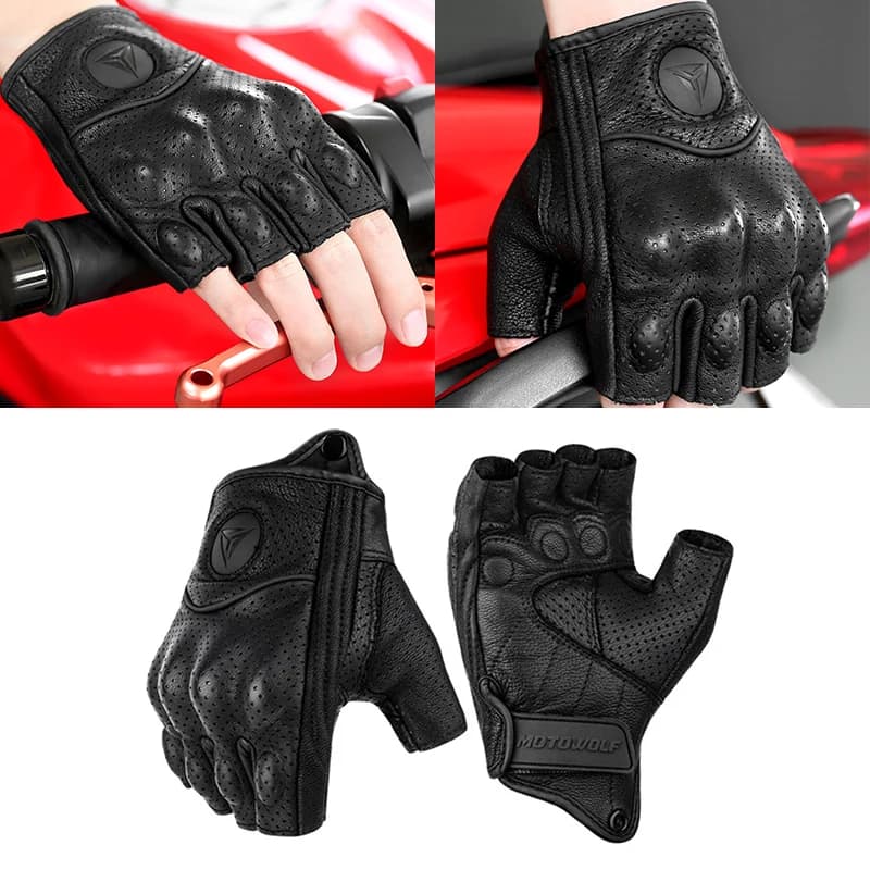 Guanti da moto traspiranti inverno ed estate guanti protettivi da Motocross guanti Touch Screen guanti da equitazione mezze dita in vera pelle