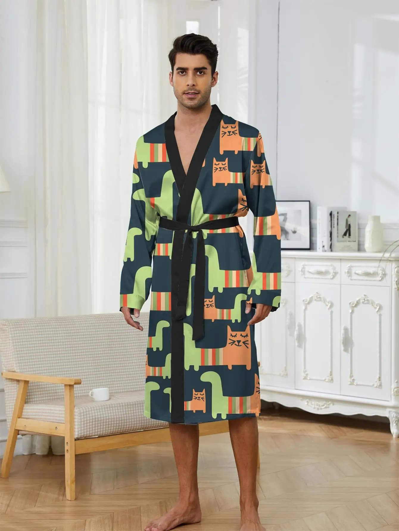 1pcs Men's Robes 2026 Spring/Summer 3D Printed bath robe Graphic Breathable Funny pajamas dressing gown sleepwear robe