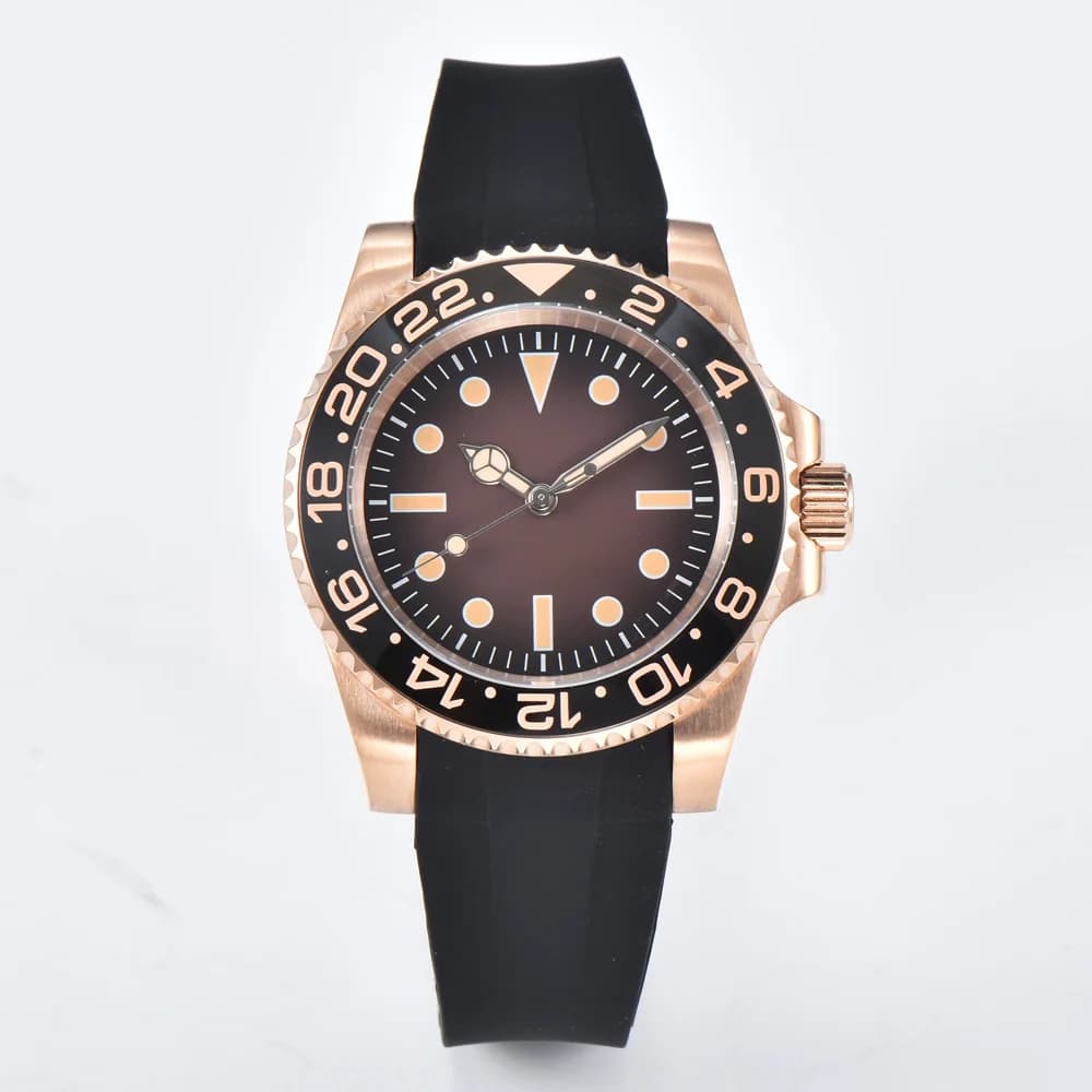 Parnsrpe 40MM Orologio meccanico in oro rosa Vetro zaffiro NH35 Orologio con movimento Data luminosa Impermeabile