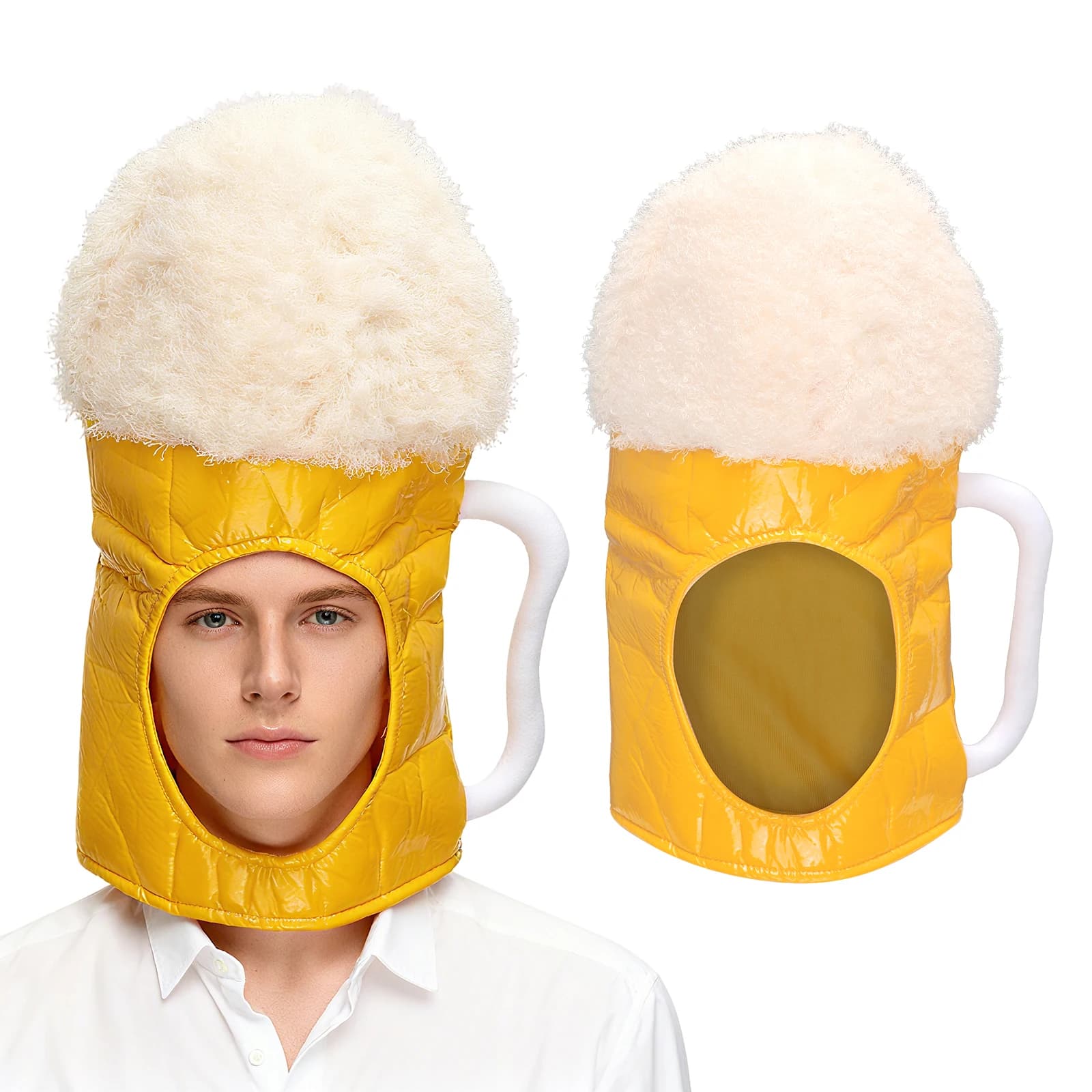 Cappello da tazza di birra Divertente schiuma di birra Stein Costume copricapo per adulti Morbido peluche Oktoberfest Giorno di San Patrizio Halloween Puntelli Cosplay
