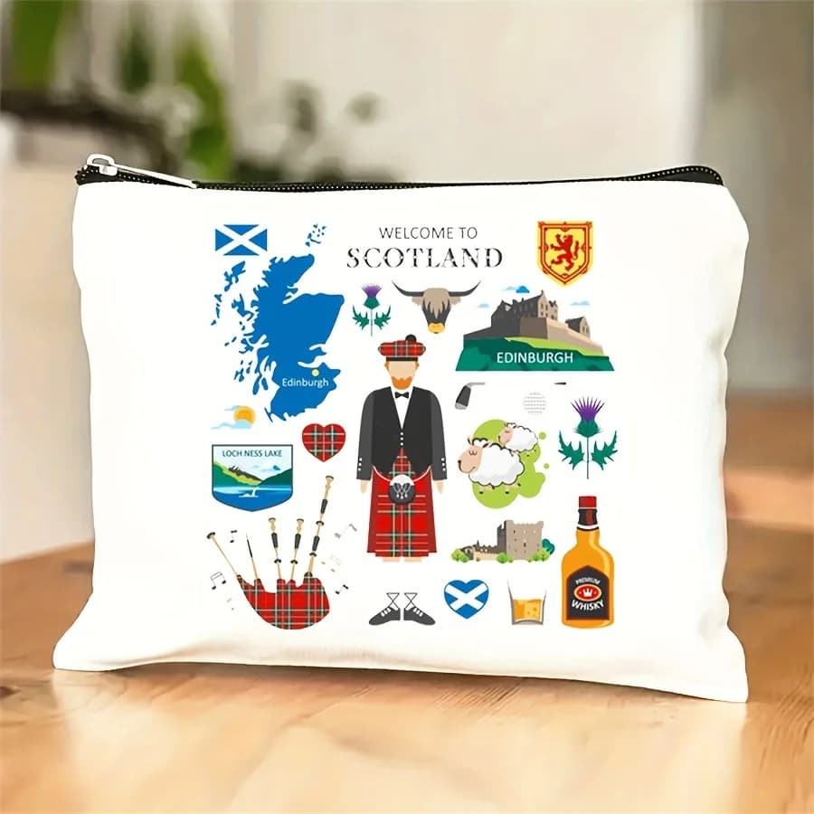 A Scotland themed makeup bag: a nice multifunctional zipper case, a jewelry store bag, a small bag with perfect travel zipper.