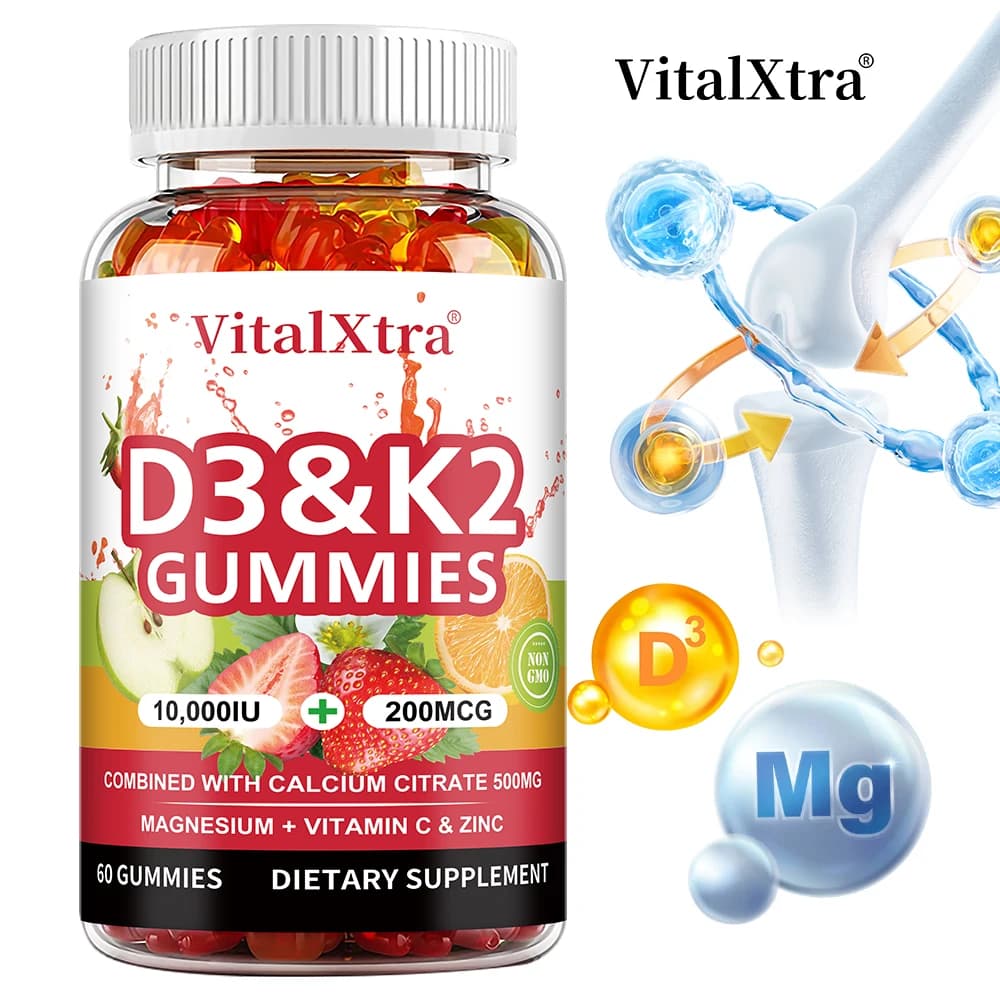 Natural vitamin D3 K2 gumella supports healthy bones, joints, teeth and skin, immune health supplement, GMO-free, gluten-free