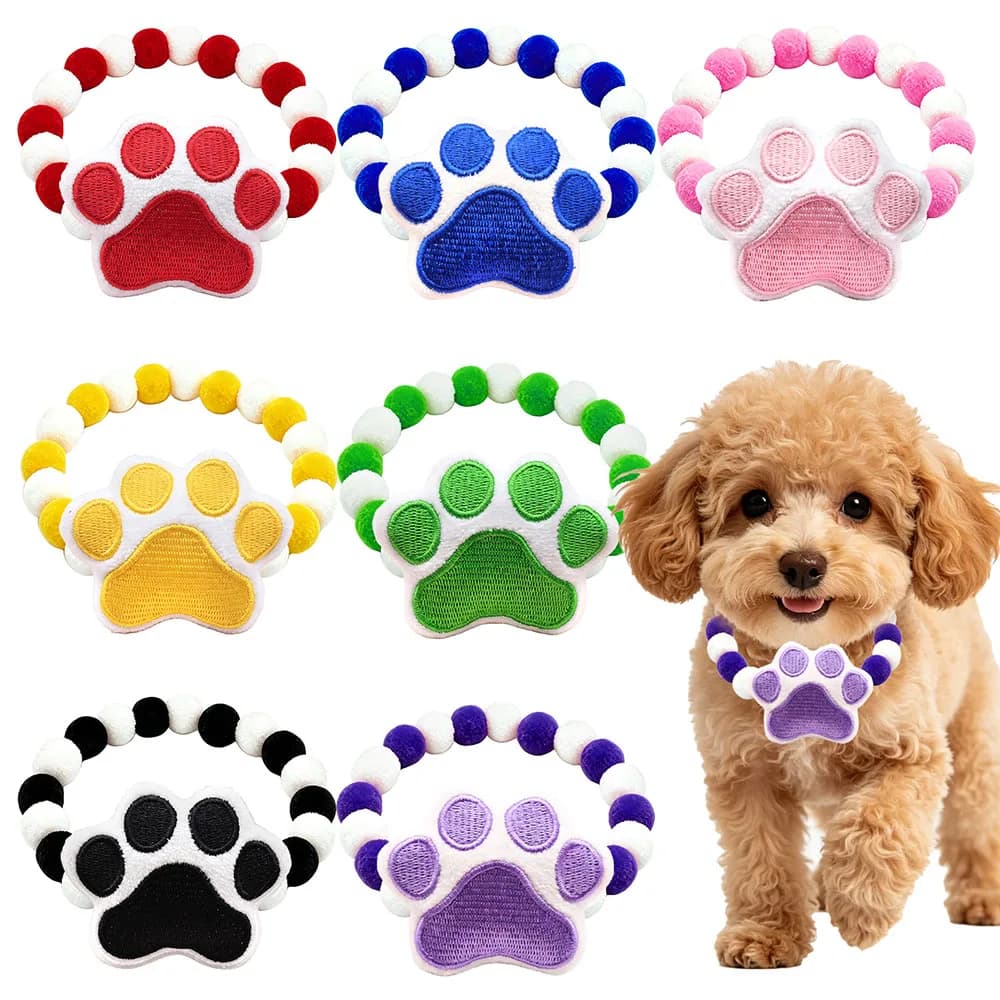 30/50/100PCS Handmade Dog Collars Plush Balls Paws Decorate Elastic Bands Puppy Bow Ties Small Dog Bowties Pet Supplies for Dogs