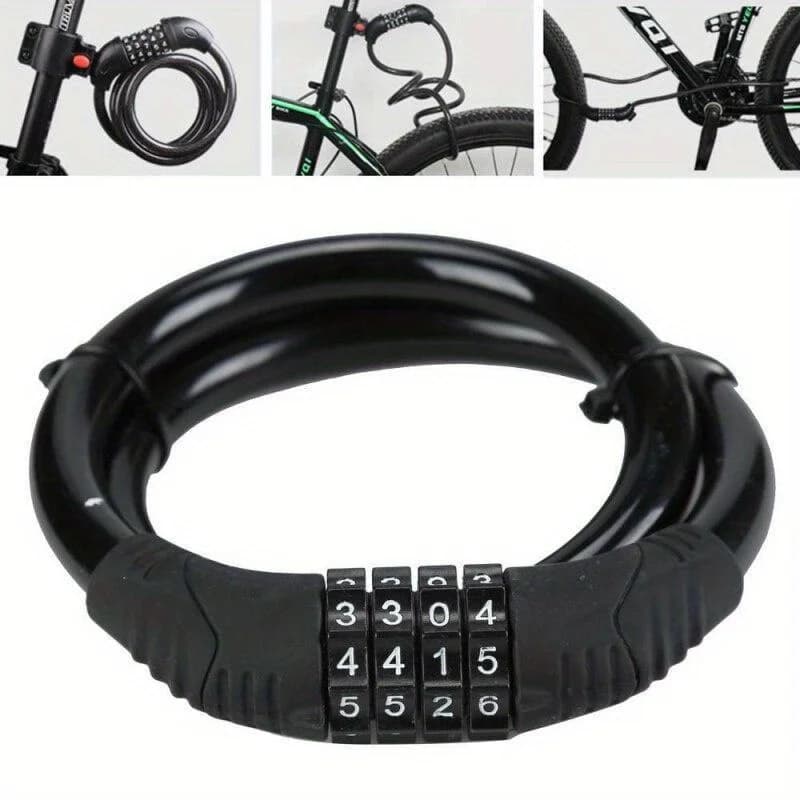 Lucchetto a Combinazione a Quattro Cifre per Mountain Bike, Lucchetto a Cavo per Bici Elettrica, Lucchetto Antifurto per Bicicletta