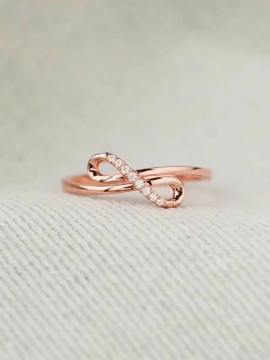 Anello Infinity color oro rosa con zirconi cubici per donna, regalo di San Valentino
