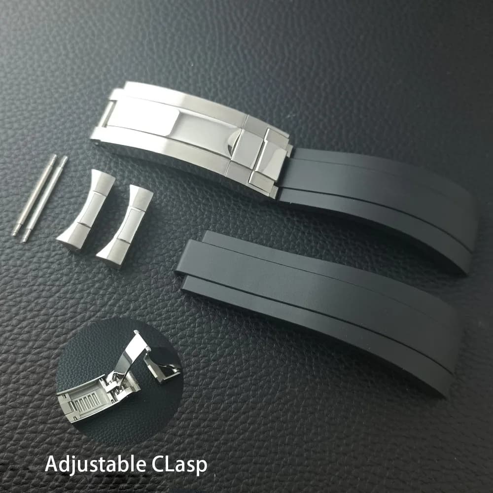 High end strap accessory 20mm wide VK63 case watch accessory 20mm rubber strap with curved strap and fine adjustment buckle