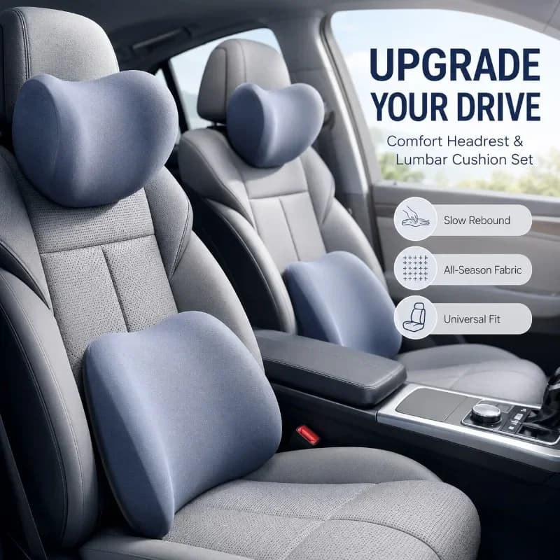 Car Neck Pillow Protector Memory Foam Auto Seat Headrest Pillow Soft Waist Cushion Car Neck Cushion Backrest Lumbar Support
