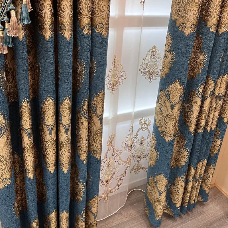 Floor To Ceiling Chenille Blackout Curtains High Ceiling European Luxury Thick Thermal Insulated Drapes for Villa Living Room