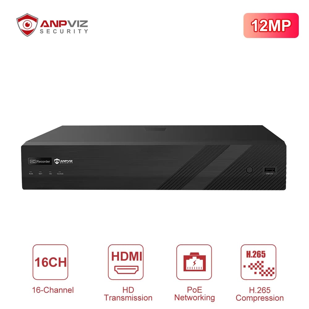 Registratore Video IP di Sicurezza Anpviz 12MP 16 Canali POE NVR con HDD da 4TB Preinstallato, Plug & Play con Telecamere Anpviz per Aziende