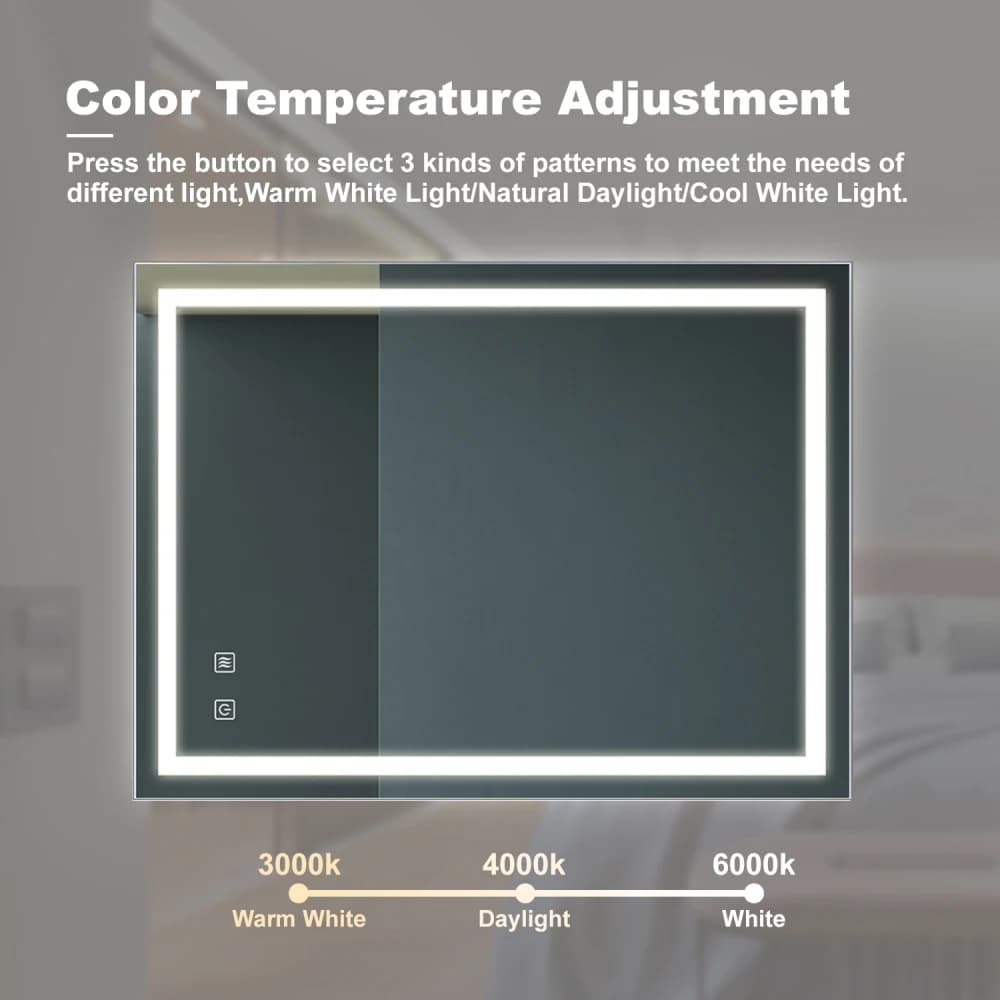 Specchio LED da Bagno 32x24 Antiappannamento Dimmerabile 3000K-6000K CRI95 IP54 Impermeabile Montaggio a Parete per Bagno