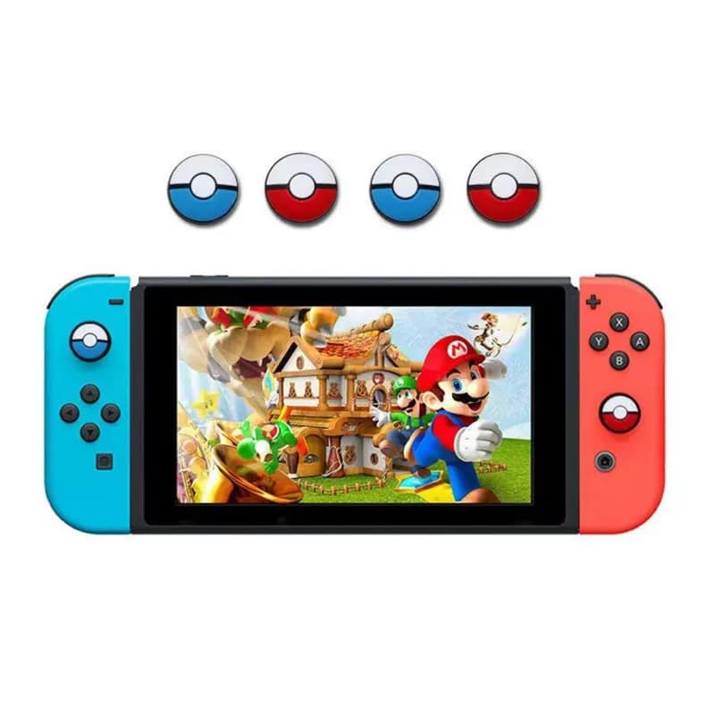 Cappucci per impugnatura per pollice in silicone Pokeball da 2 pezzi per controller Nintendo Switch/OLED/lite Joycon Simpatiche coperture per joystick sostituibili