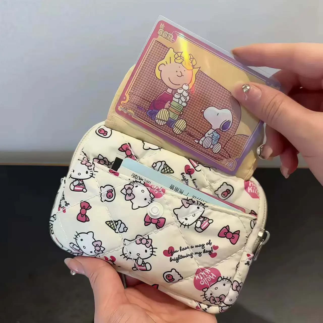 Nuova Borsa Trucchi da Donna in Cotone Morbido Ricamato con Fiocco e Cerniera, Porta Carte a Forma di Gatto, Porta Auricolari, Porta Chiavi, Porta CCD