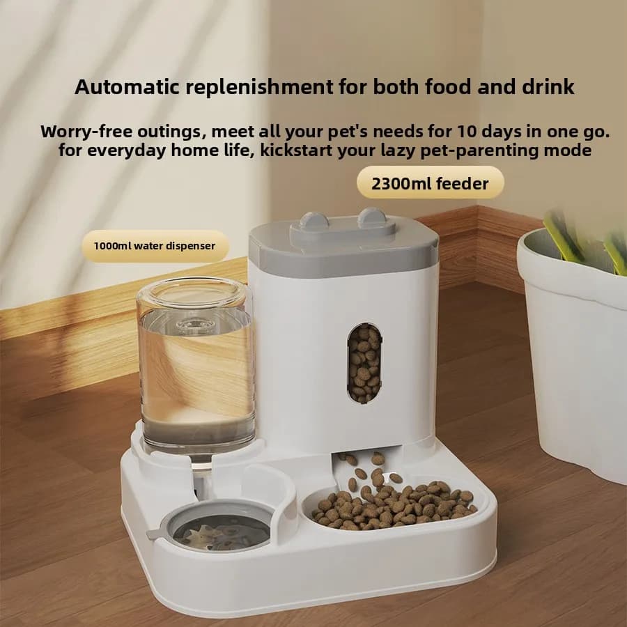 LL-Cat Feeder Dog Food Bowl Auto Water Supply Fountain Large Capacity Pet Food Storage Dispenser Kitten Puppy Accessories