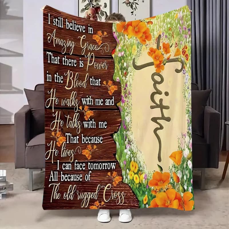 Coperta religiosa a tema fede, design versetto della Bibbia cristiana con fiori, morbida flanella per regalo di chiesa da viaggio in campeggio a casa