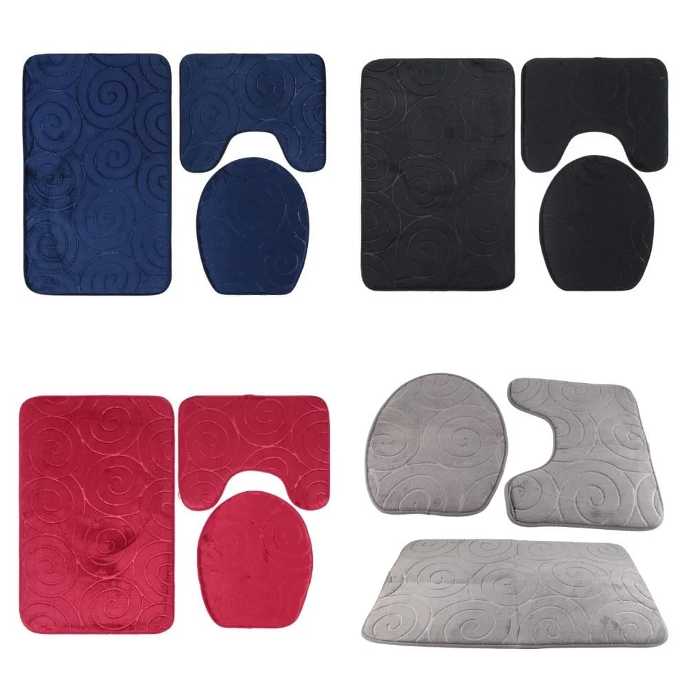 Set di 3 Tappetini da Bagno in Fibra di Poliestere, Tappeti da Bagno Colorati in Memory Foam, Antiscivolo e Lavabili in Lavatrice, Set per Famiglia