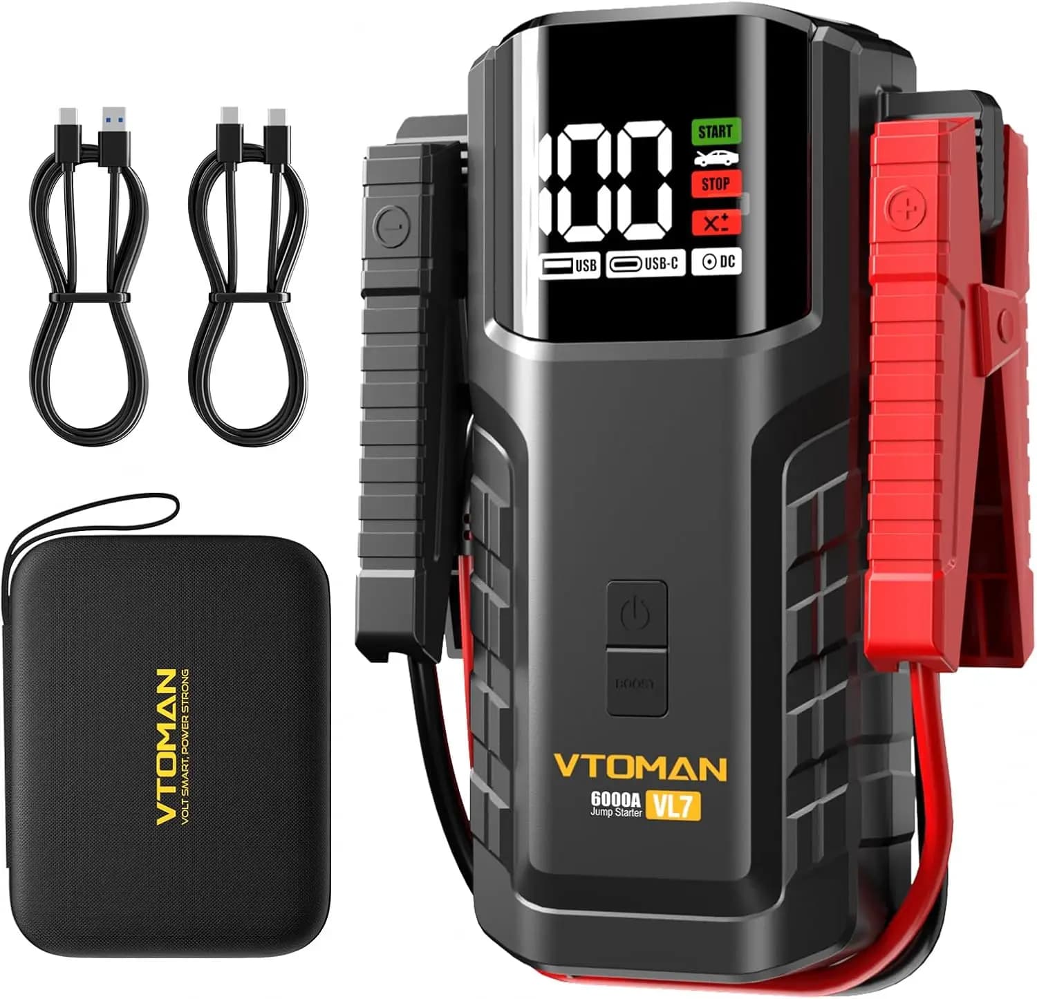 Avviatore di Emergenza 6000A con Batteria LiFePO4, Booster Auto 24000mAh per Tutti i Motori a Benzina e Diesel fino a 10L, Power Bank 12V con USB e Luce LED