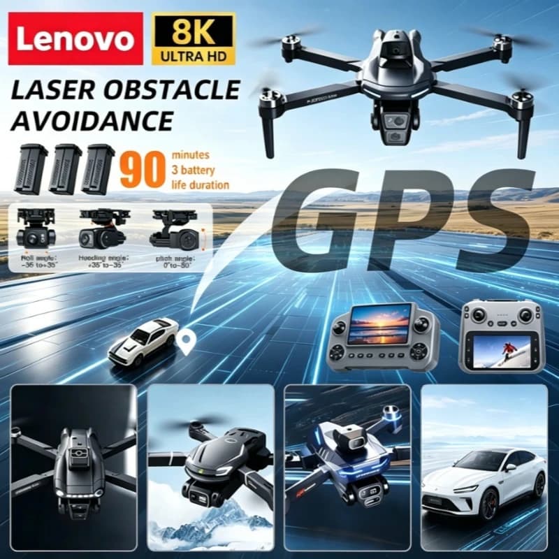 Drone Lenovo V168 Professionale 4K con Tre Telecamere, Angolo Ampio 8K, Localizzazione GPS Ottica, Evitamento Ostacoli a Quattro Vie, Quadricottero